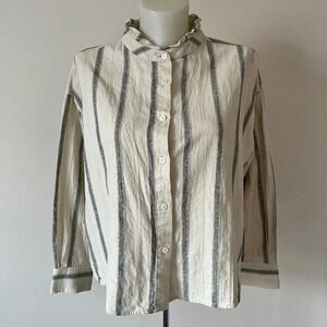 Mod Ref Striped Button Blouse Boxy  Relaxed Ruffle Collar Minimalist Cotton Sz M